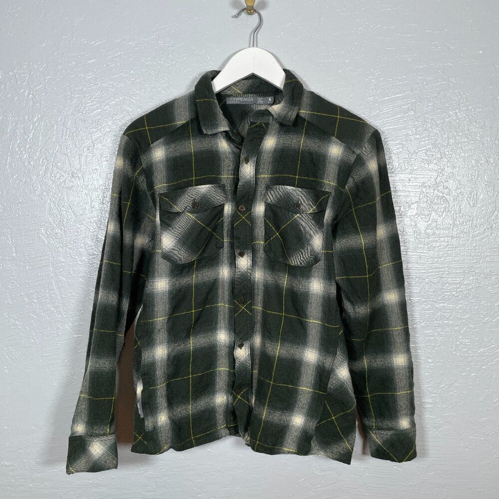 Icebreaker Men S Gray White Plaid Flannel Shirt Button Front Merino Wool Gorp
